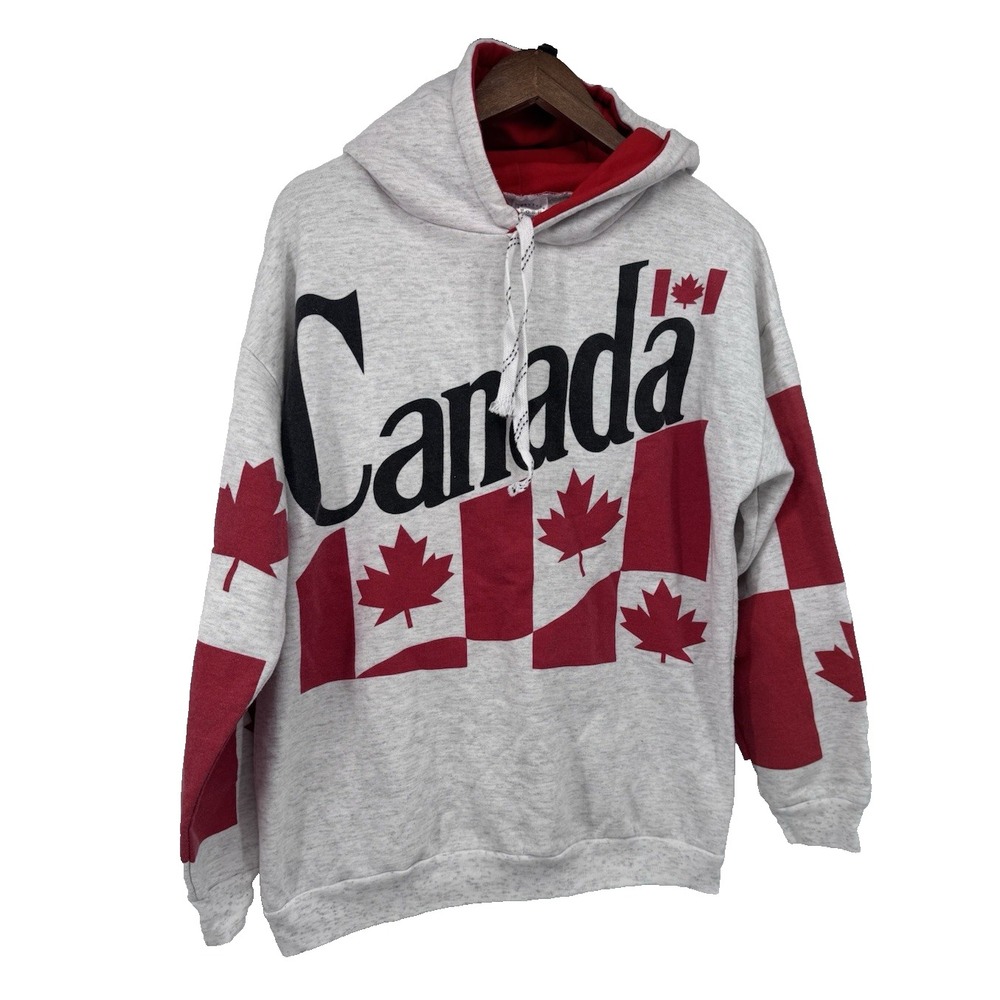 Vintage Canada Sweatshirt L All Over Print AOP Maple Leaf Flag Canada Cotton